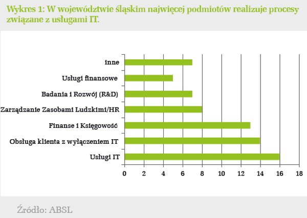 W województwie śląskim najwięcej podmiotów realizuje procesy związane z usługami IT.
