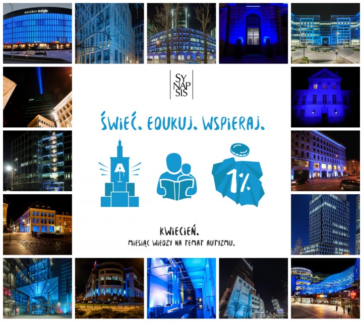 Over 100 buildings lit up across Poland on April 1st and 2nd to support individuals and families affected by autism