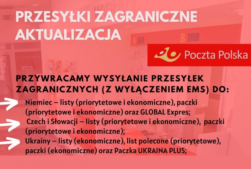Poczta Polska przywraca część przesyłek za granicę